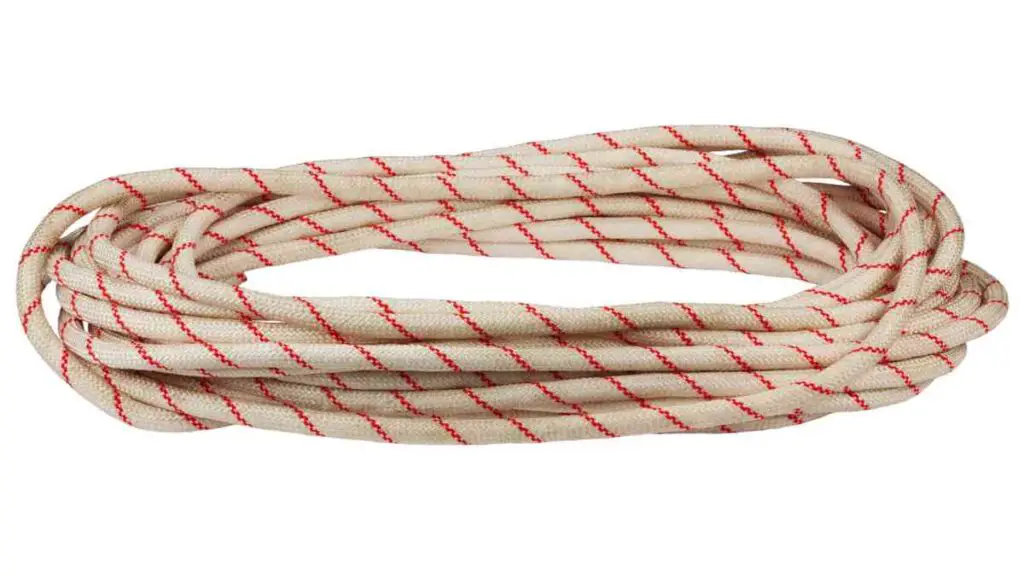 a white rope with red and white stripes
